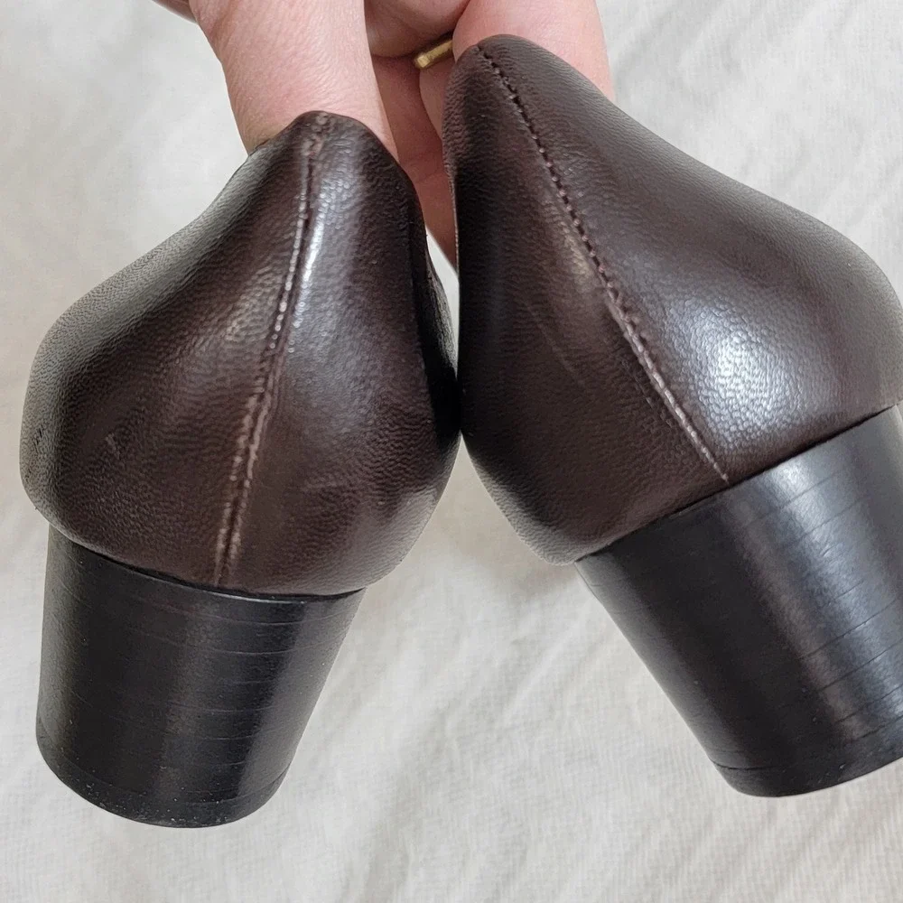 Andrea Carrano NEW Made‎ in Italy Dark Brown Block Heel Leather Pumps 41 10-10.5